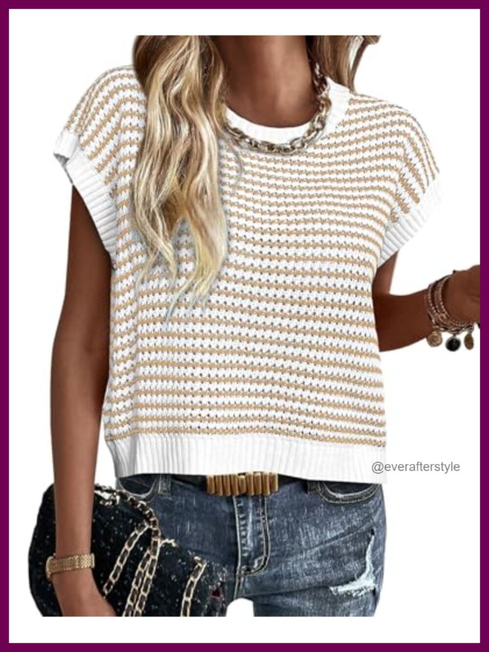 Striped Cap Sleeve Knit Sweater Vest for Women Lightweight Cotton